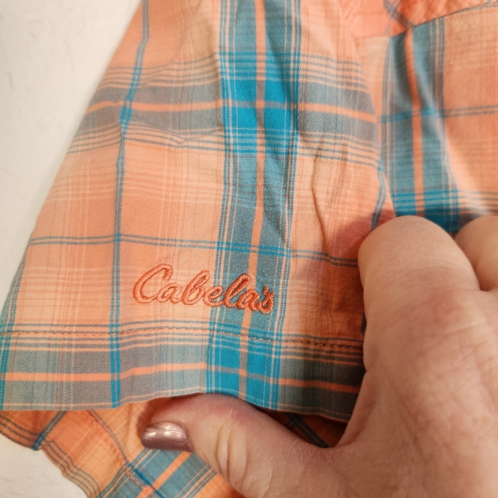 Cabela's Orange and Teal Plaid Short-Sleeve Button-Down Shirt, Size M - Picture 7 of 7